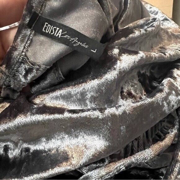 Edista Los Angeles Grey Crushed Velvet Jumpsuit Size Large - Picture 2 of 2